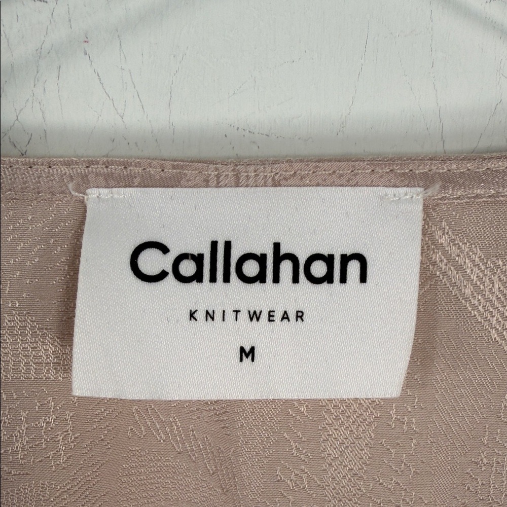 Callahan Knitwear Champagne Blush Jacquard Knot Front V-Neck Midi Dress Medium - Picture 3 of 7